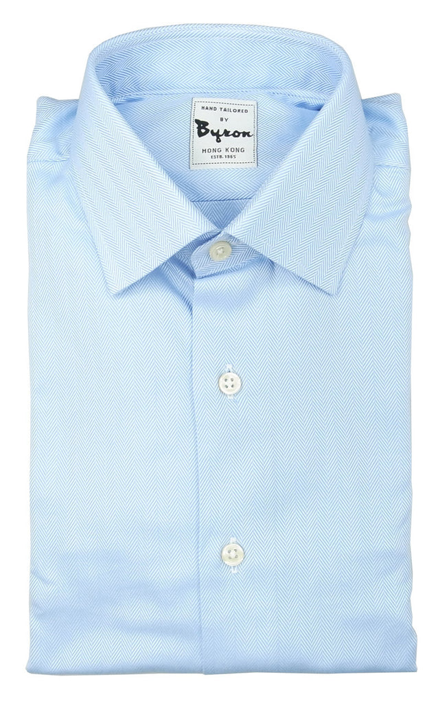 Blue Herringbone Design Shirt Matching Forward Point Collar