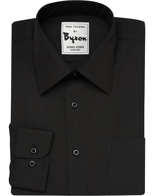 Black Solid Shirt, Forward Point Collar, Angled Cuff