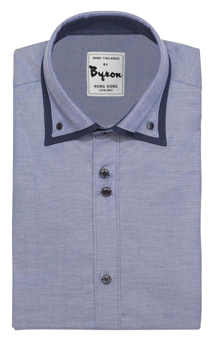 Blue Micro Step Shirt with Navy Trim Double Button Down Collar