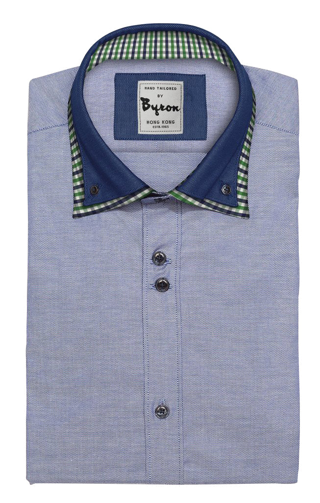 Blue Chambre Shirt with Blue check Button Down Collar