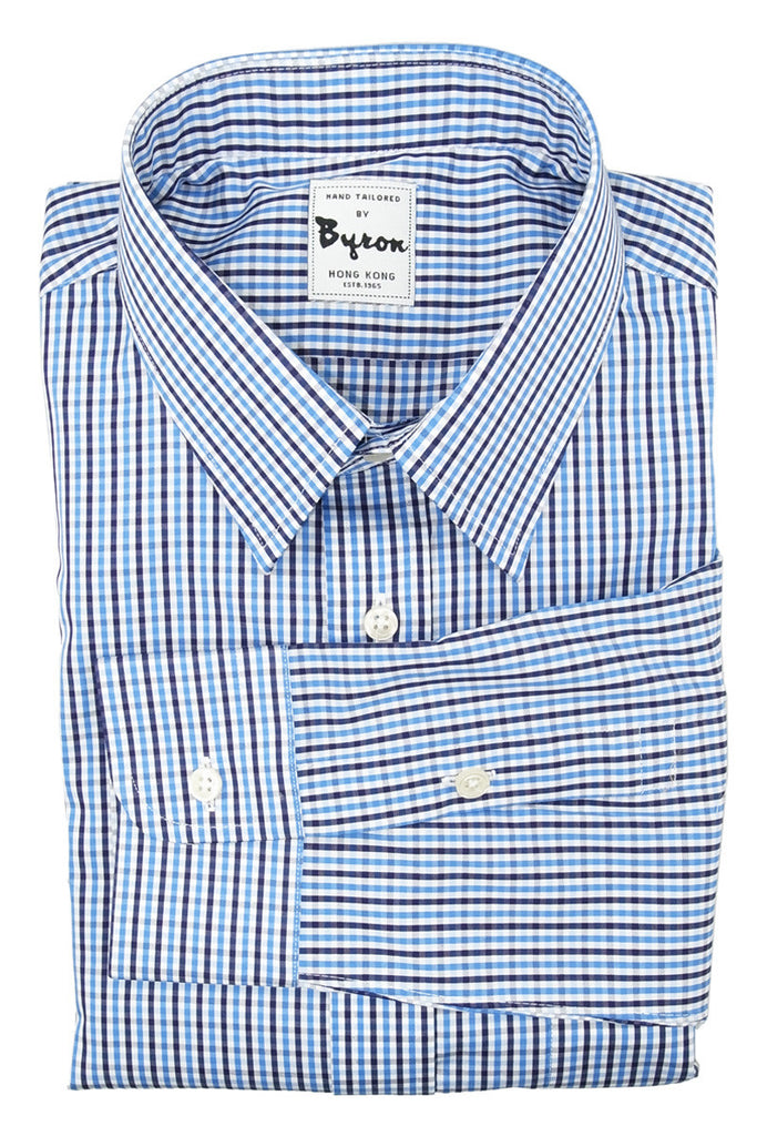 Blue and Brown Check Shirt, Forward Point collar, Standard Cuff