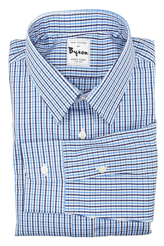 Blue and Brown Check Shirt, Forward Point collar, Standard Cuff