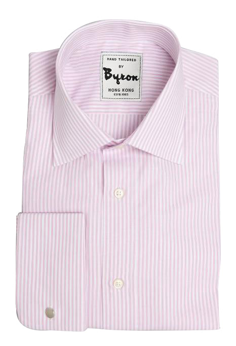 Light Pink Striped Shirt, Medium Point Collar, French Rounded Cuff