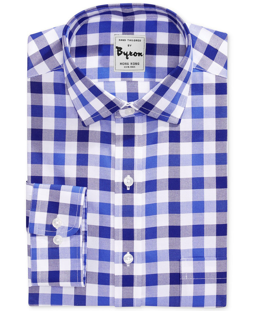 Navy & Blue Gingham Shirt Forward Point Collar Rounded Cuff