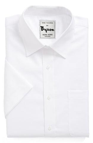 White Solid Shirt, Medium Spread Collar, Short Sleeve