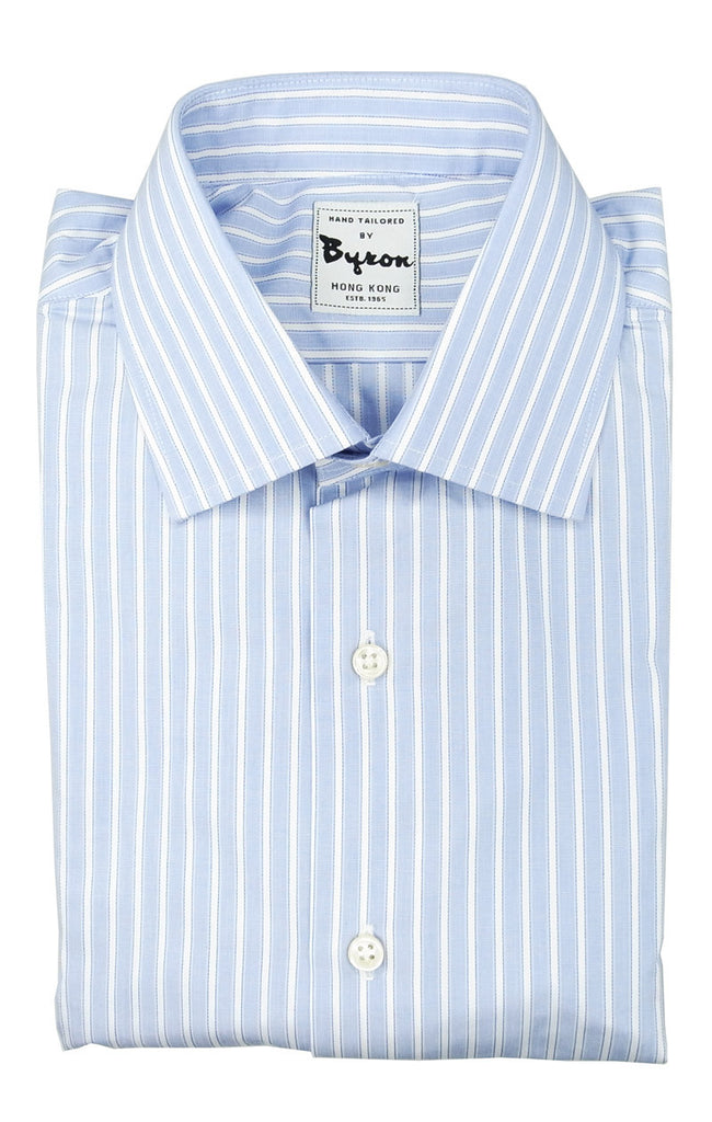 100% Cotton Shirt Blue White wide stripes Forward Point Collar