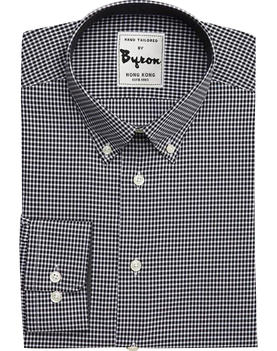 Black Micro Check Shirt, with button down Collar, Rounded Cuff