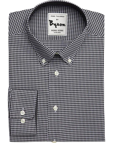 Black Micro Check Shirt, with button down Collar, Rounded Cuff