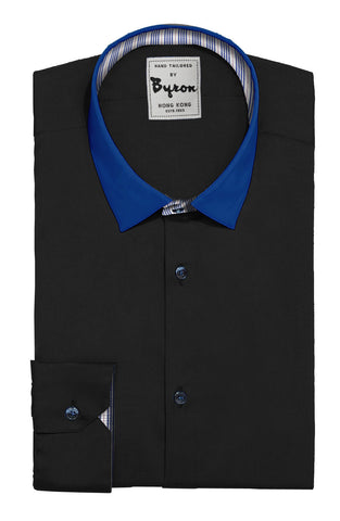 Black Shirt, with Royal Blue Forward Point Collar, Angled Cuff