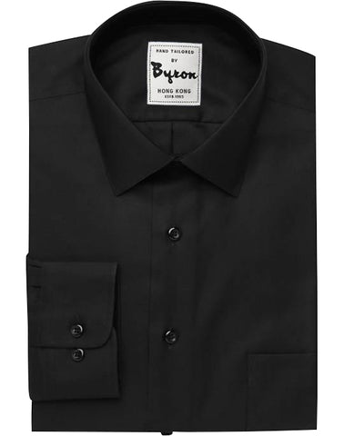 Black Solid Shirt, Medium Spread Collar, Rounded Cuff