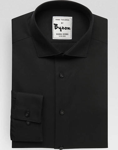 Black Solid Shirt, Club Collar, Rounded Cuff