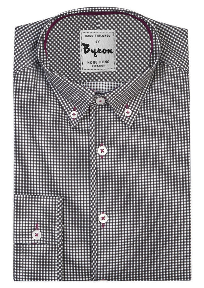 Black and White Gingham Check Shirt, Button Down Collar, Standard Cuff