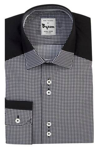 Black and White Micro Check with Black / Check Collar, Angled Cuff