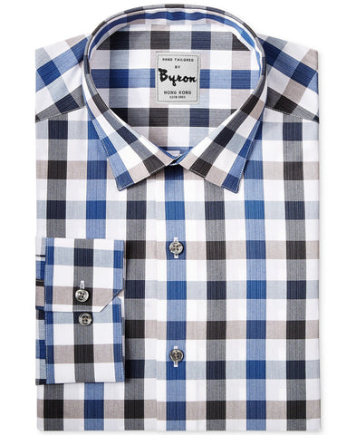 Blue And Black Gingham Shirt Forward Point Collar Angled Cuff
