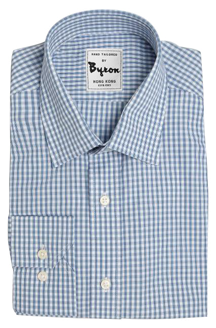 Blue Bold Lined Gingham Shirt, Forward Point Collar, Angled Cuff