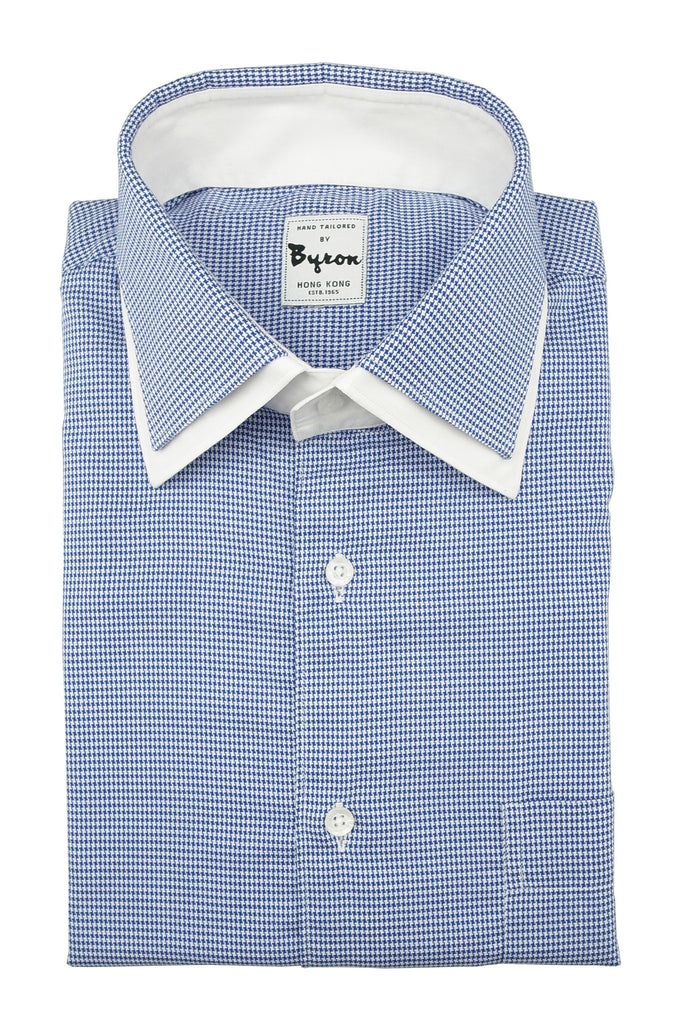 Blue Gingham Check with Double Collar and White Trim