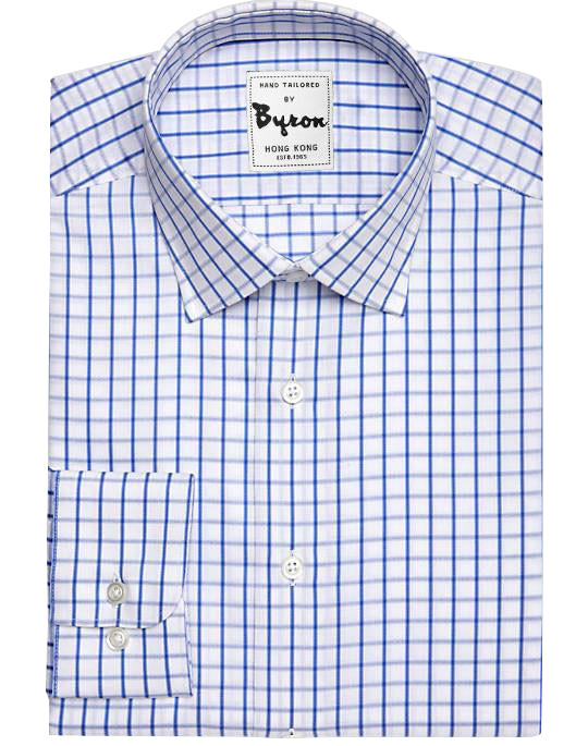 Blue Gingham Shirt Forward Point Collar Rounded Cuff