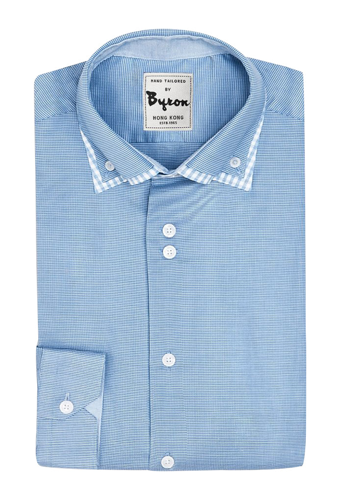 Blue Micro Check with Double Collar Shirt and Solid Lined Collar & Cuffs