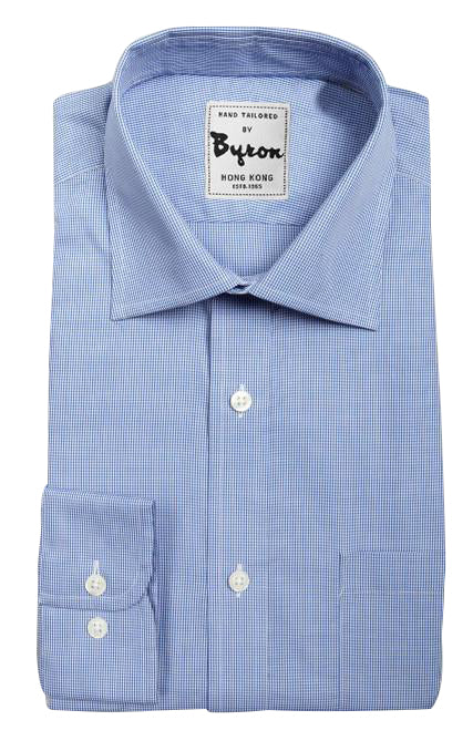 Blue Self Gingham Check Wide Spread Collar Shirt