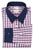 Blue and Light Pink Check shirt with Dark Blue Forward Point Collar and Rounded Cuff