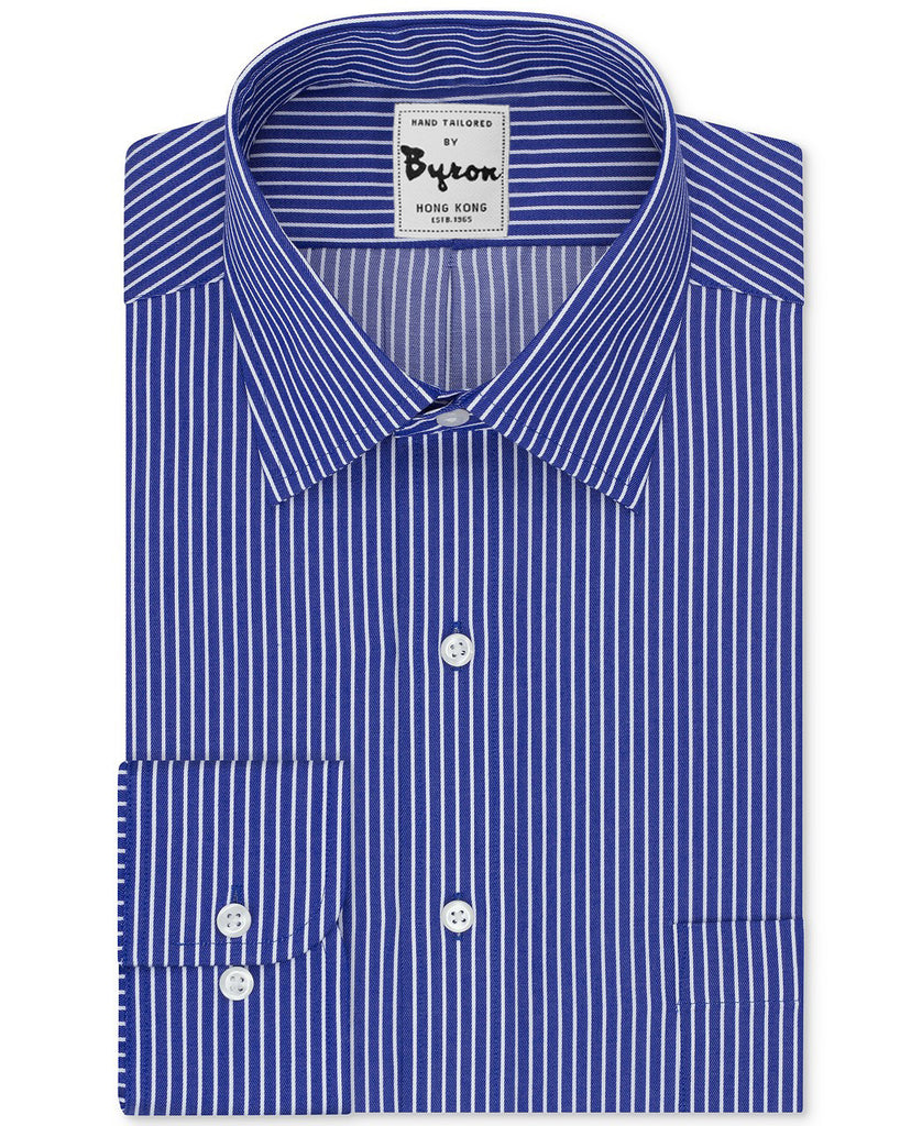 Blue and White Striped Shirt Forward Point Collar Rounded Cuff