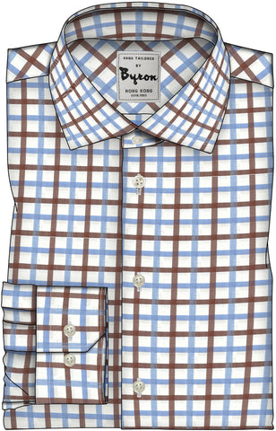 Brown & Light Blue Checks, Wide Spread Collar, Angle Cuffs