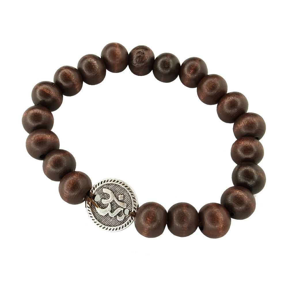 Brown Wooden Bead Bracelet with Charm