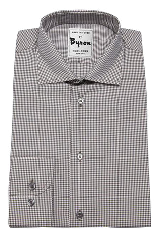 Charcoal Grey Micro Check Shirt, English Wide Spread Collar, Angled Cuff