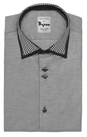 Charcoal Micro Step Shirt with Check Collar