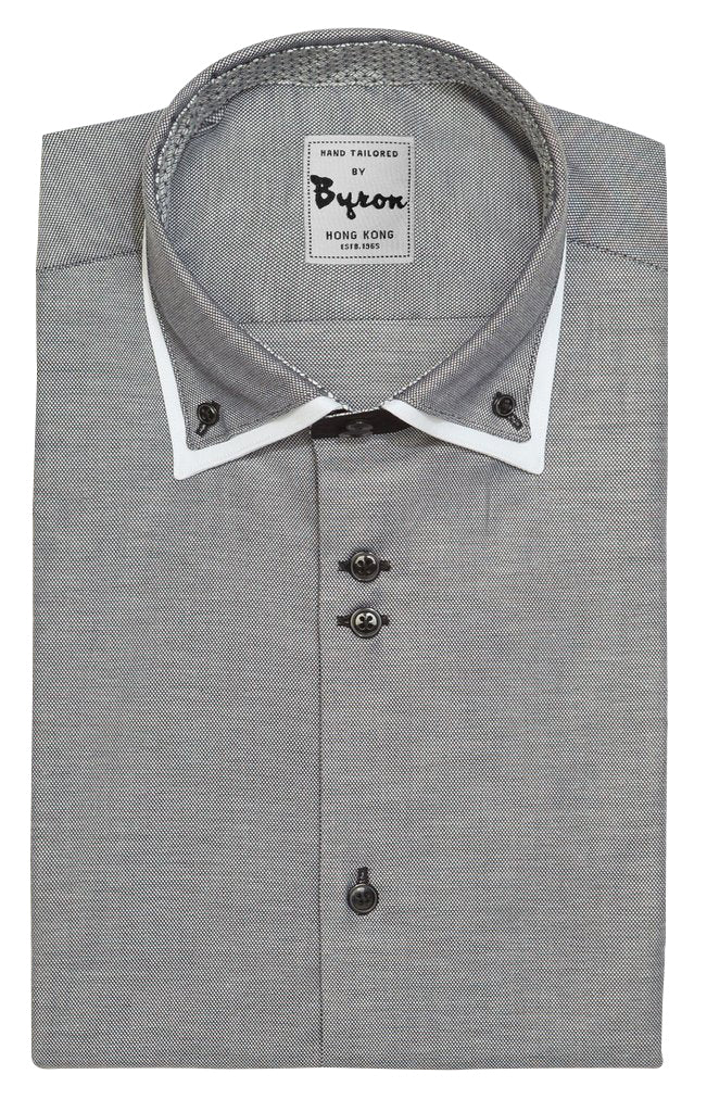 Charcoal Micro Step Shirt with White Trim Collar