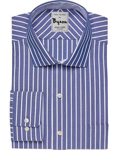 French Blue And White Striped Shirt English Spread Collar Round Cuff