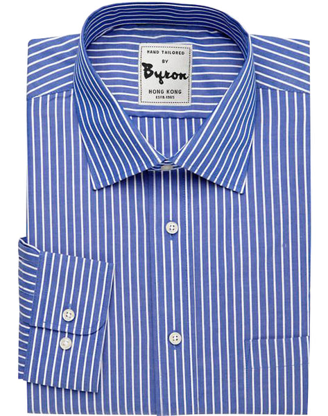 blue dress shirt with white stripes Men's Blue Stripe Dress Shirt  White Collar, Long Sleeve Cotton Blend