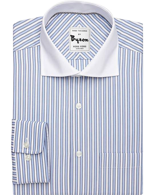 Gradient Blue X White Striped Shirt White Medium Spread Collar Rounded Cuff