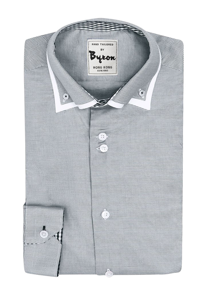 Grey Micro Check with White Piped Collar Shirt