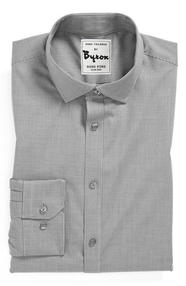 Grey on Grey Micro Check Shirt, English Wide Spread Collar