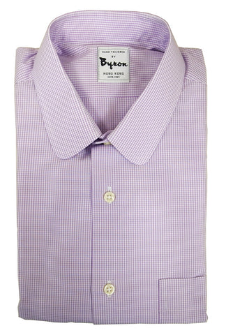 Lavender Micro Check Shirt, Rounder Collar, Standard Cuff