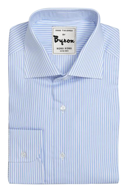 Skyblue Striped Shirt, Medium Spread Collar, Angled Cuff