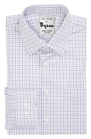 Navy & Lt. Grey Gingham Shirt, Forward Point Collar, Angled Cuff