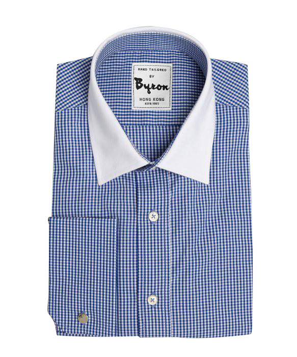 Navy Micro Check Shirt with White Collar