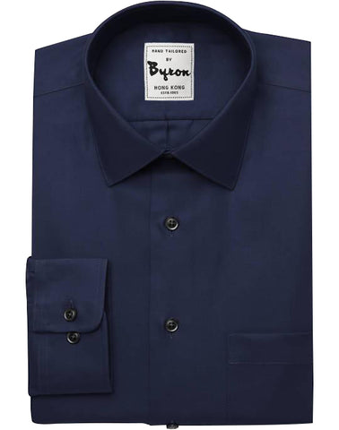 Navy Blue Solid Shirt, Hidden Button Down Collar, Round Cuff