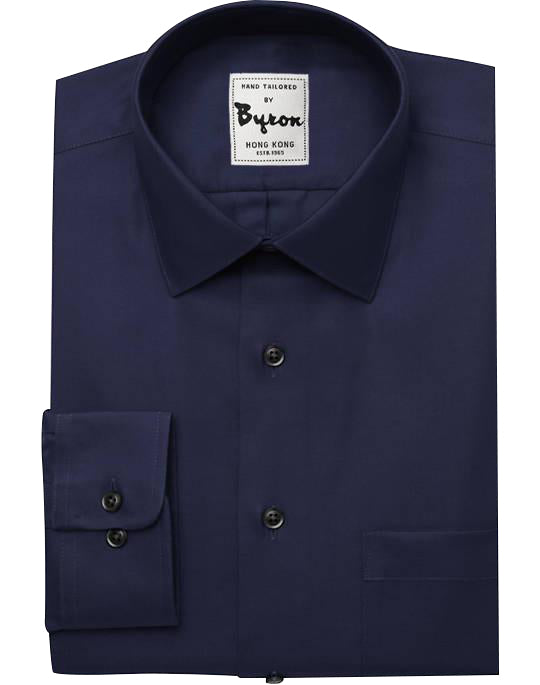 Navy Solid Shirt, Forward Point Collar, Round Cuff