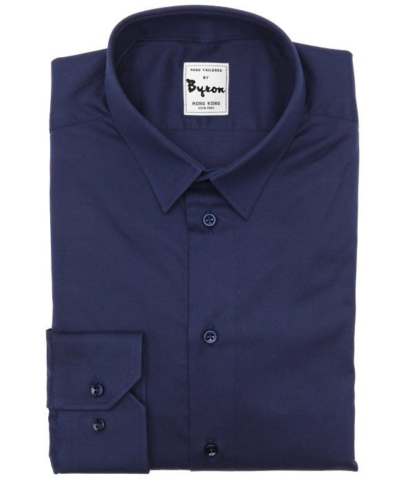 100% Cotton Navy Solid Shirt Narrow Forward Point Collar Angle Cuff