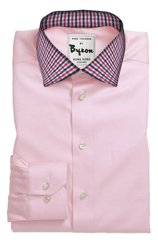 Pink Solid Shirt with Check Collar