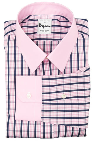 Pink and Blue Large Check with  Pink Collar and Cuff