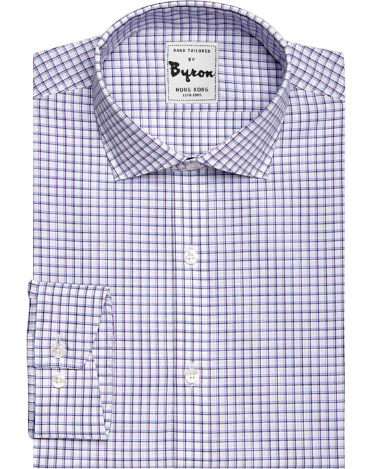 Purple Gingham Shirt English Spread Collar Angled Cuff