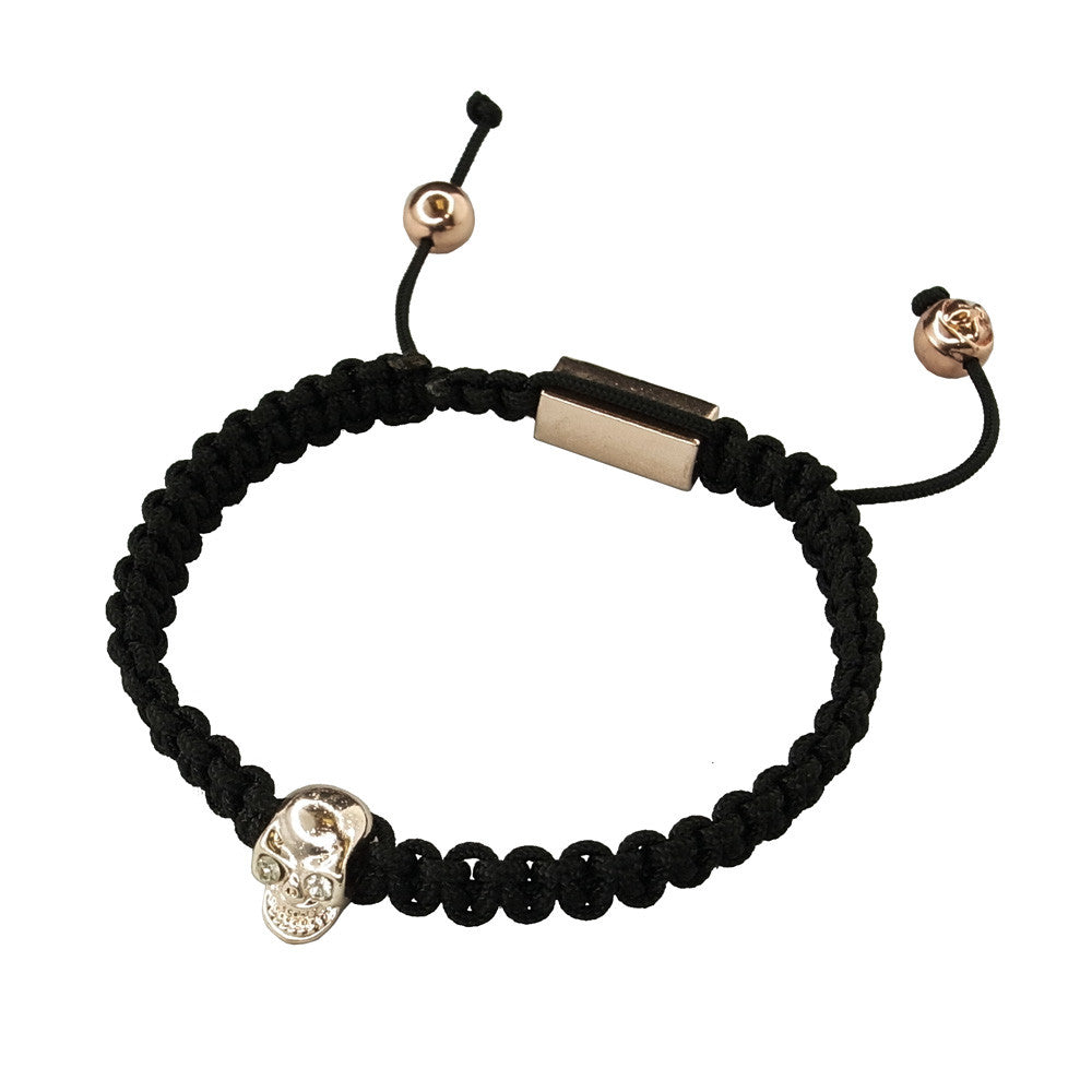 Rose Gold Plated Skull On Woven Bracelet