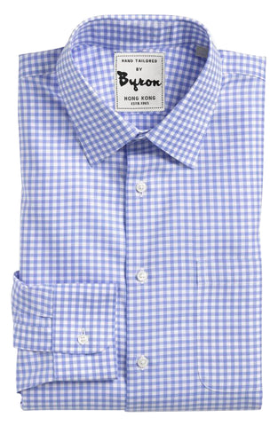 Royal Blue Gingham Shirt, Medium Spread Collar, Standard Cuff