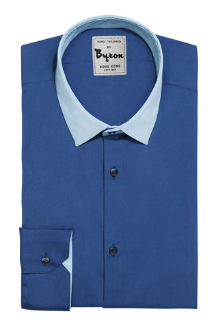 Royal Blue Shirt, Light Blue Medium Spread Collar, Angled Cuff with Light Blue Trim