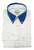 White Herringbone Shirt with Royal Blue Collar and Blue Stitching