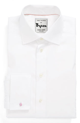 White Solid Shirt Medium Spread Collar, French Cuff